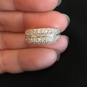 Diamonique Str. Silver, Platinum Clad Bridal Ring